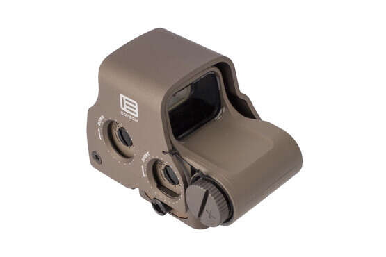 EOTech EXPS3-2 Tan holographic weaponsight features a matte tan finish and heavy duty aluminum protective hood